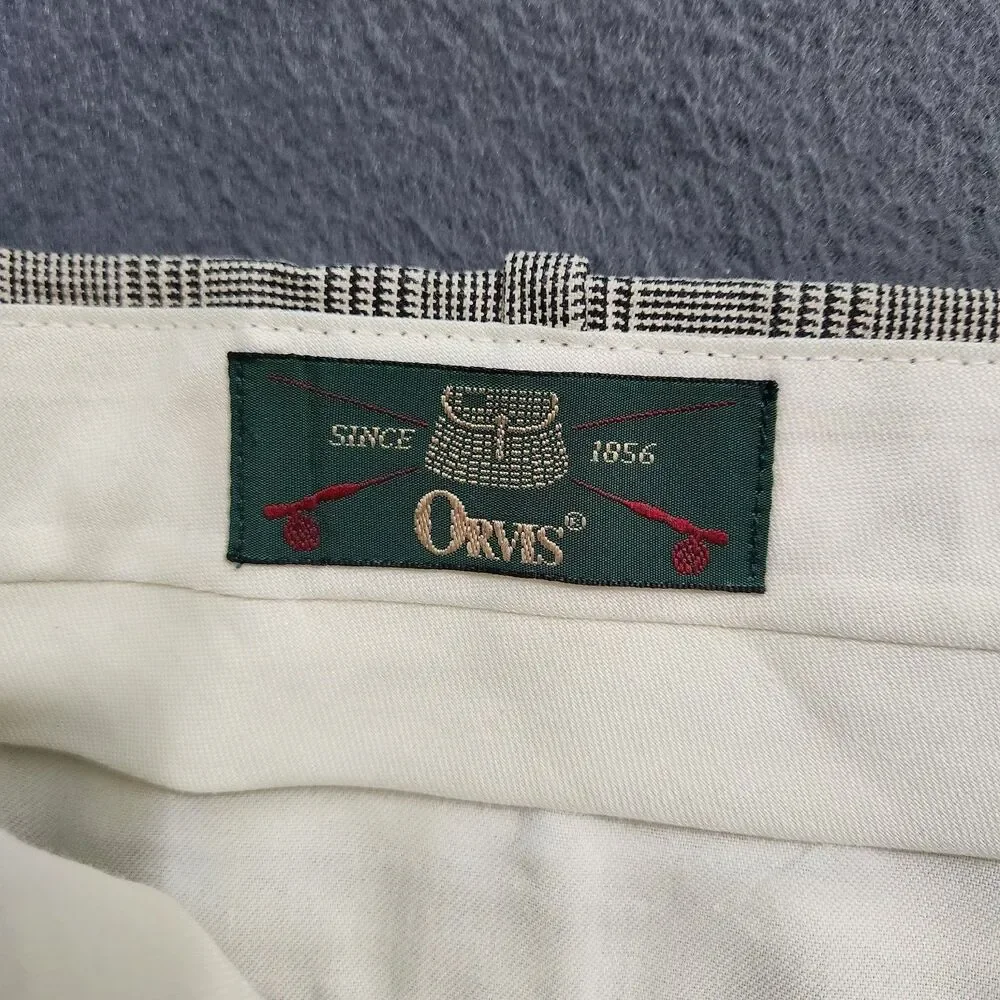 Orvis Dress Pants Men 38 (37x32) Black Glen Plaid Pleated Straight Leg